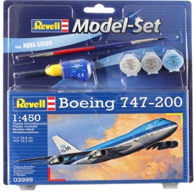 Revell Boeing 747-200 Jumbo Jet Modellező készlet Repülőgép 1:450, 22 darabos + festékek + ragasztó + ecset