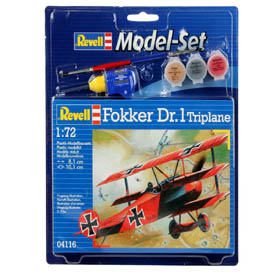 Revell Fokker Dr.I Dreidecker Modellező készlet Repülőgép 1:72, 37 darabos + festékek + ragasztó + ecset