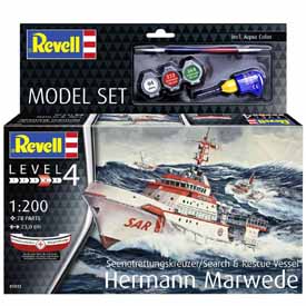 Revell DGzRS Hermann Marwede Modellező készlet hajó 1:200, 78 darab + festékek + ragasztó + ecset