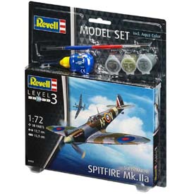 Revell Spitfire Mk.IIa Model Set repülőgép 1:72, 38 részes + festékek + ragasztó + ecset